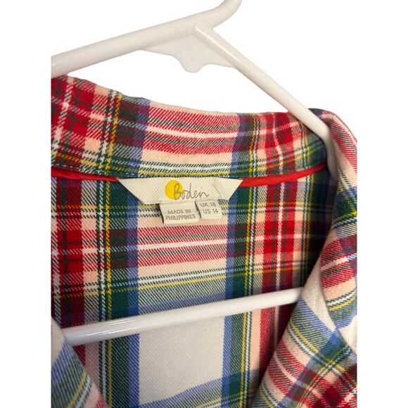 Boden Womens Pajama Shirt Size 14 100% Cotton Holidays Checkered Plaid - Picture 3 of 5